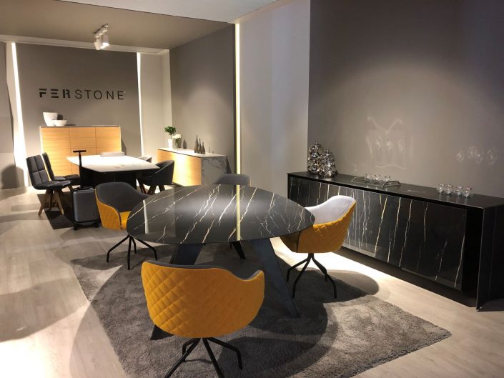 mustard and black dining room